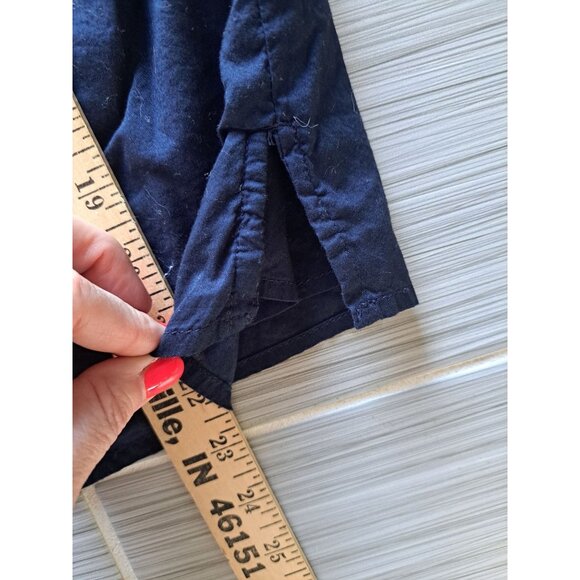 Talbots Petites Navy Heavily Embroidered Floral Blouse M/P Cotton Short Sleeve - Picture 7 of 10